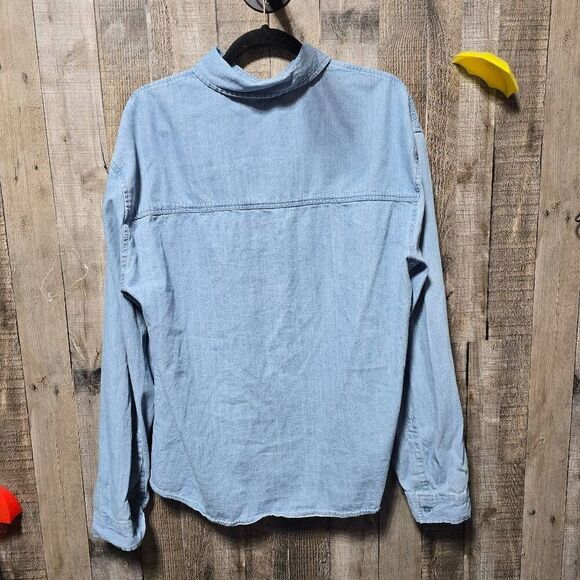 WEWOREWHAT Boyfriend Overshirt Shacket Button Down Blue Denim - Picture 3 of 5